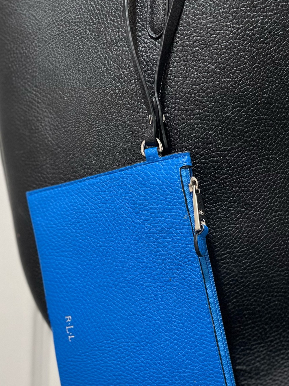 Polo by Ralph Lauren Reversible Black and Cobalt Blue Pebbled Tote Bag - Picture 7 of 8